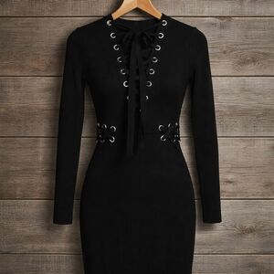 Chrissy Teigen X Revolve Como black ribbed bodycon mini dress size XXS